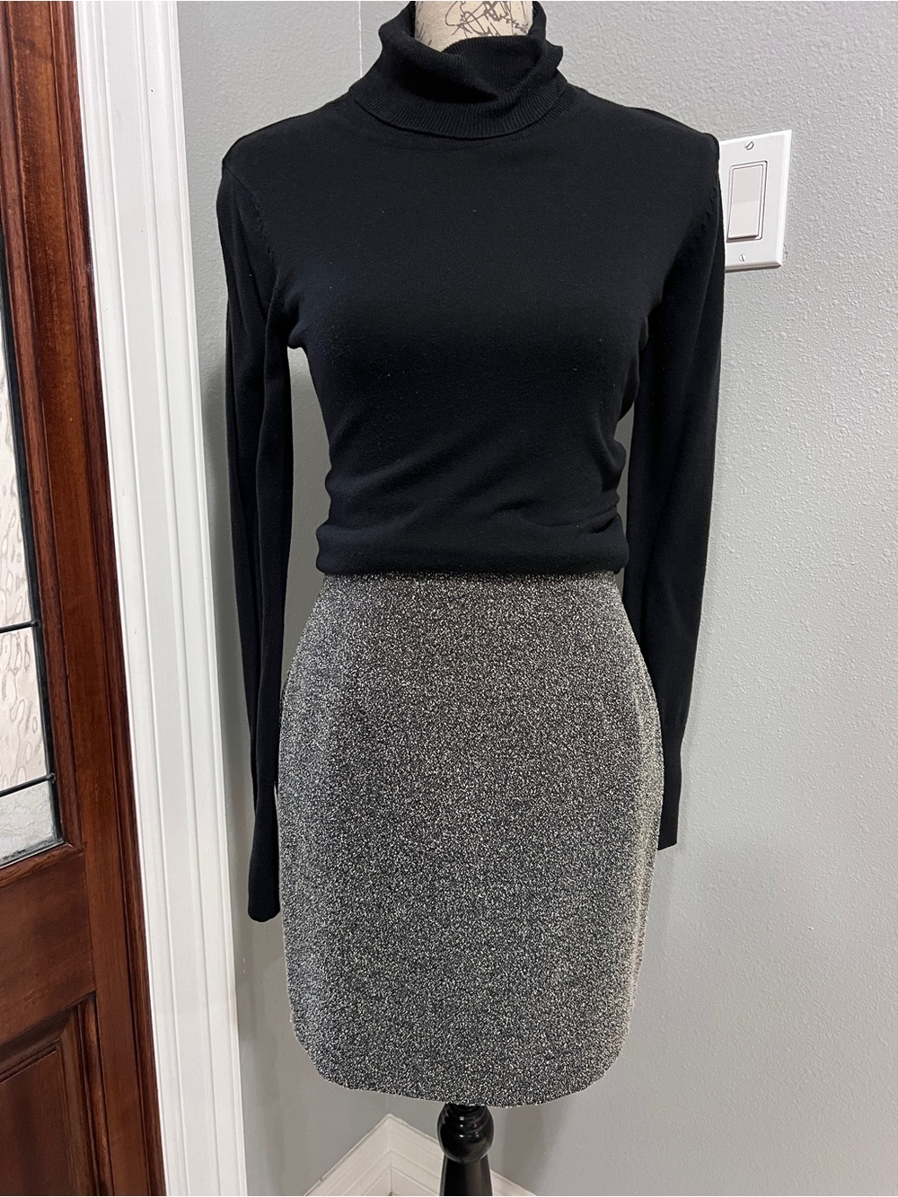 Vintage 90s Stephanie Andrews Metallic Silver Shimmer Mini Skirt Rachel Green XS